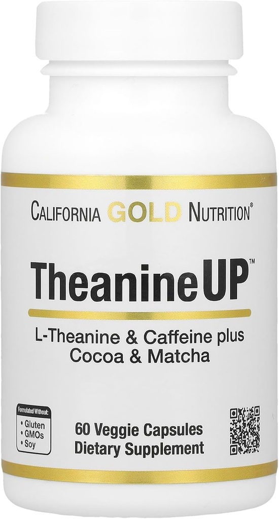 California Gold Nutrition TheanineUPTM, L-theanine & Caffeine Plus Cocoa, ו- Matcha, 60 קפסולות Veggie