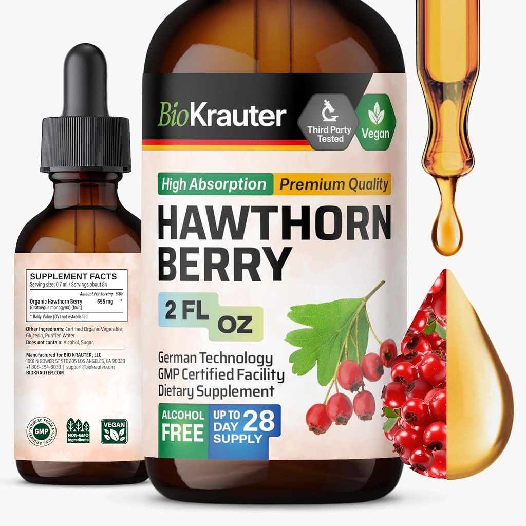 BIO KRAUTER ®horne ברי תוסף - Pure Vegan הותורן ברי נוזל טיפות 655 מ"ג לשרת 2 Fl.Oz 28 ימים של אספקה - בשימוש עבור תמיכה כללית & Daily - אלכוהול & סוכר חינם חינם