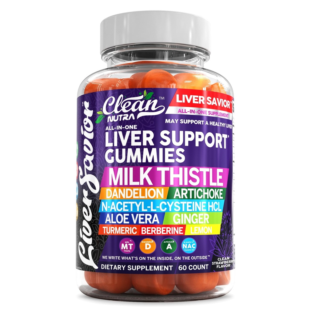 ניקוי Nutra Liver ניקוי Detox & תיקון מסטיקנים | חלב Thistle Gummy Liver תומך בויטמינים | Dandelion, Artichoke, Aloe Vera, ג'ינג'ר, Berberine, Lemon, N-Acetyl-L-Cysteine, תוסף Turmeric HCLCL