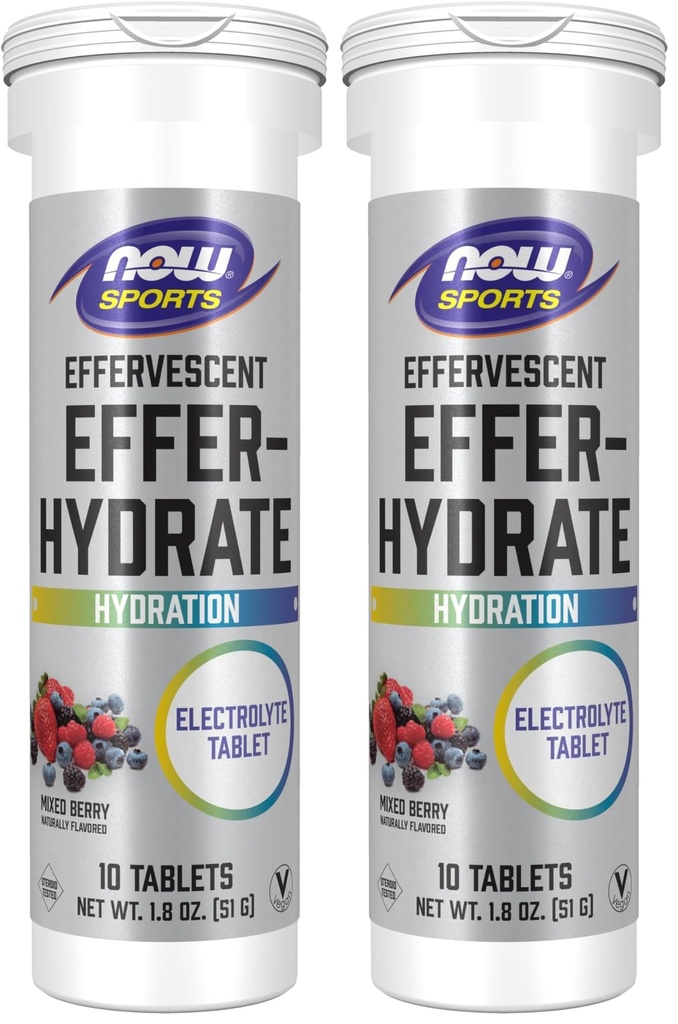 Now Sports Nutrition, Effer-Hydrate, Electrolyte Supplement, Recovery*, המעורב ברי, 10 טבליות (Pack of 2)