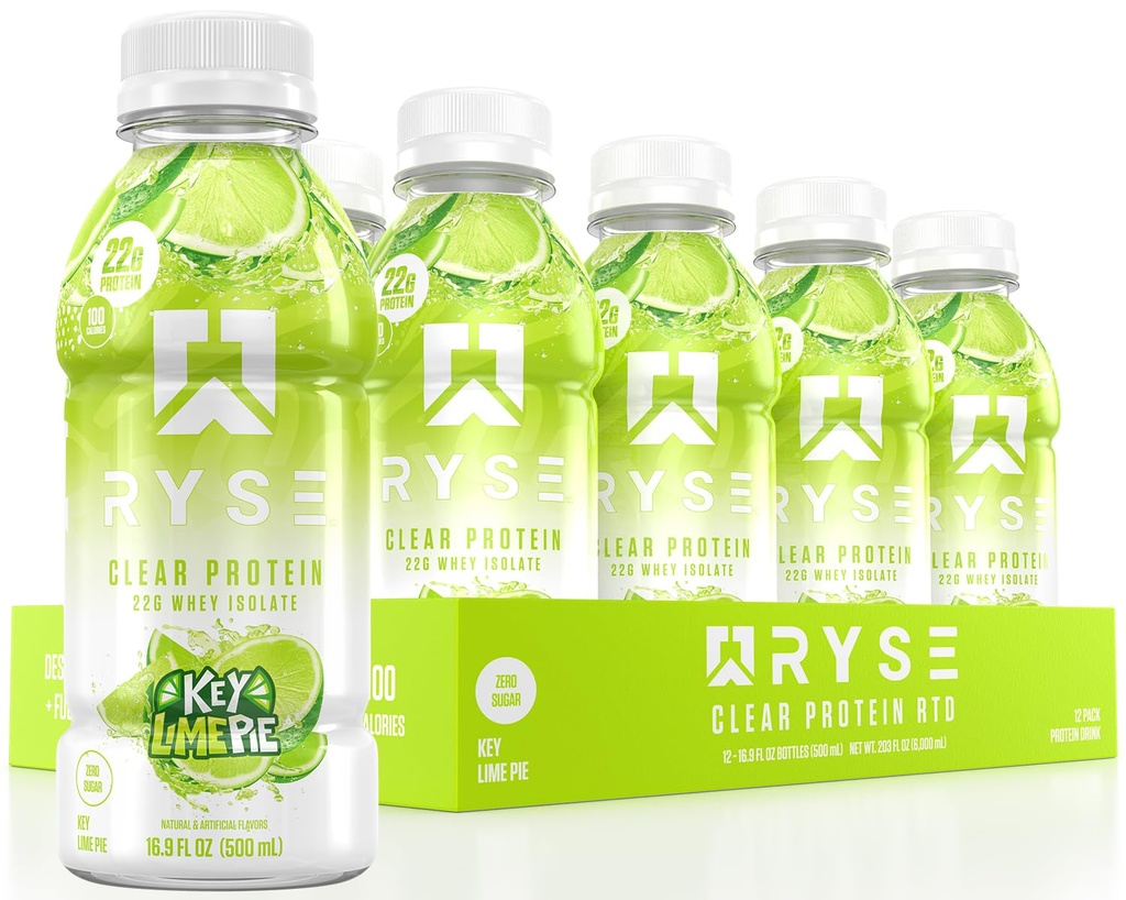 משקה חלבון בהיר - Key Lime Pie - 100 קלוריות, 22g Whey Isolate חלבון שקד, סוכר חינם, 0g Fat & Lactose-Free - מרעננים מוכן-to-Drink Beverage - 16.9 fl oz בקבוקים (12-Pack)