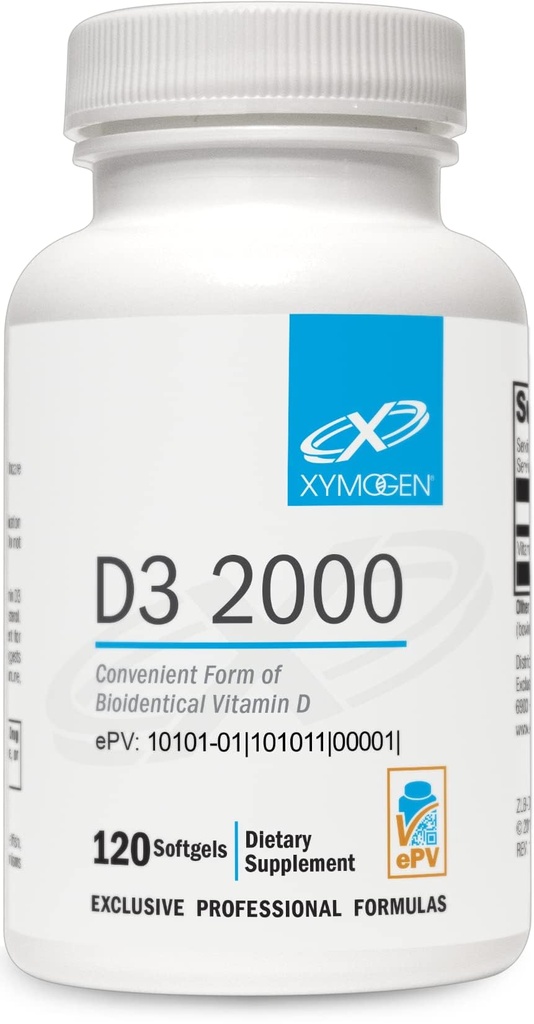 XYMOGen D3 2000 - ויטמין D3 2000 IU (50 mcg) - ויטמין D גבוה עבור Immuneעצמות ותמיכה בריאות הלב - 120 Softgels