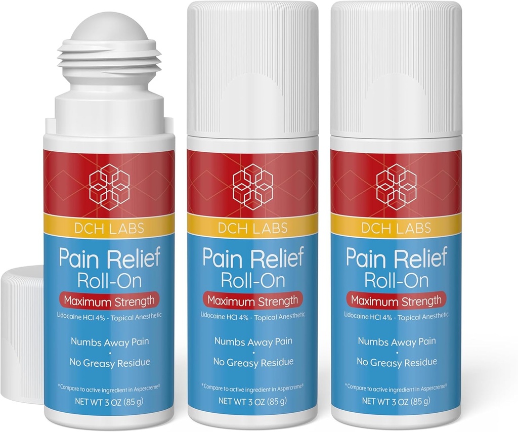 כוח מקסימלי כאב הקלה רול-און, 3 oz Value Size, Lidocaine 4%, Numbs Pain Away, Nerve Pain (3 Pack)