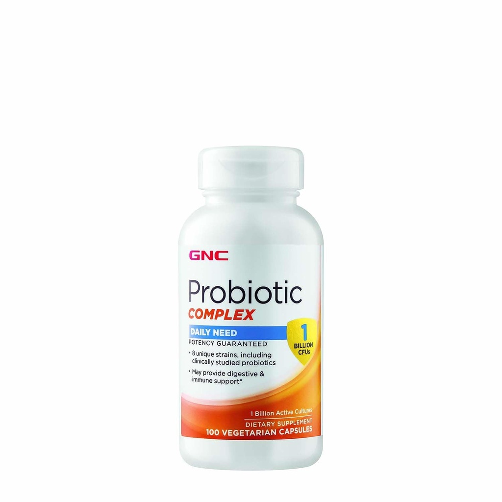 GNC Probiotic Complex Daily Need Supplement, מספק תמיכה מזיקה וחיסון, 1 מיליארד CFUs, 100 קפסולות צמחוניות, 100 משרתים