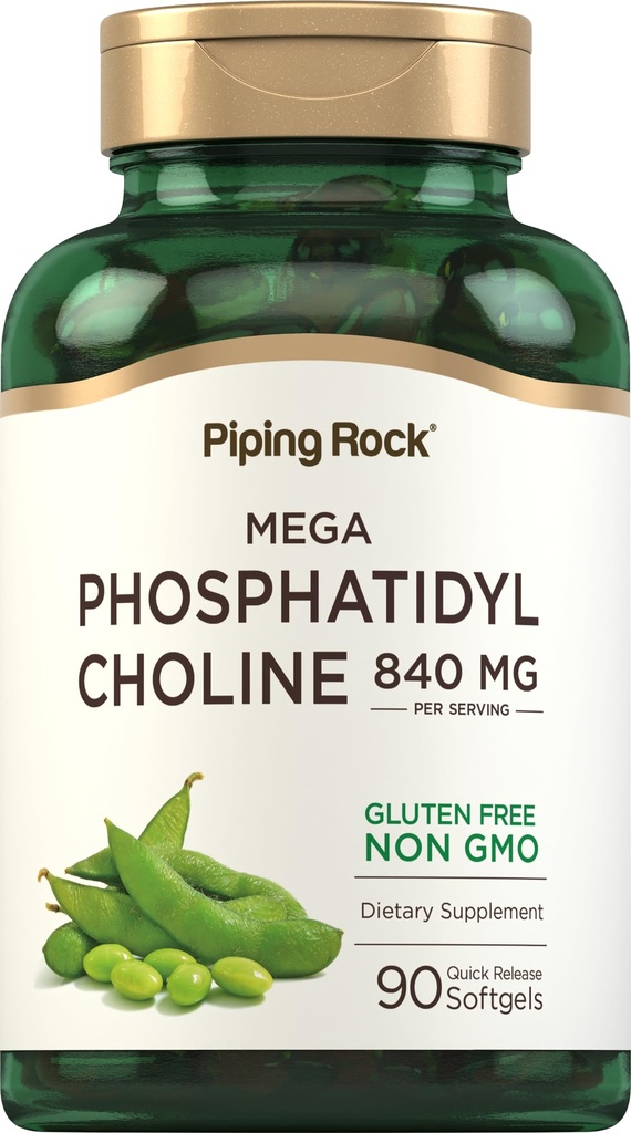 Piping Rock Phosphatidyl Choline תוסף 840 מ"ג | 90 Softgels | מתוך Soy Lecithin | Non-GMO, Gluten Freeten