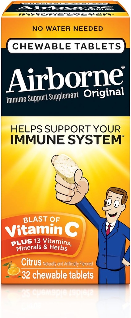 1000 מ"ג ויטמין C Chewable Tablet עם Zinc, Immune Support Supplement with Powerful Antioxidants ויטמין A C & E - 32 טבליות Chewable, Citrus Flavor