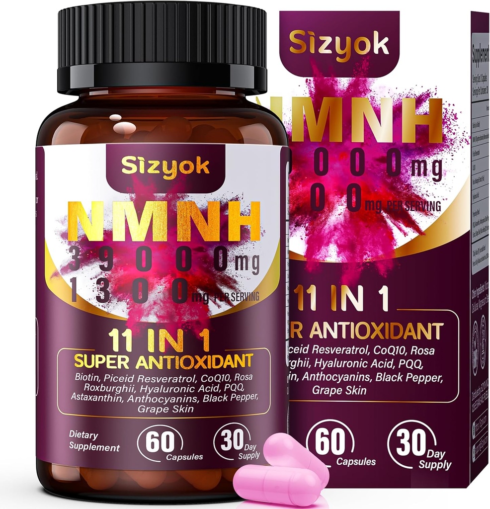 NMNH תוסף (Dihydronicotinamide Mononucleotide) 600mg,NAD תוספת עם Resveratrol, CoQ10, Biotin & Hyaluronic Acid | תמיכה ב-Mobile Energy, Metabolism & Skin Wellness, 60 קפסולות,Pink