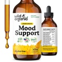 Wild & Organic Mood תומך תוסף - טיפות נוזליות טבעיות לאנרגיה חיובית - Calm Mind Supplement for Women and Men - Non-Alcohol Ashwagandha & Rhodiola Rosea Root Tincture for Good Mood - 4 oz