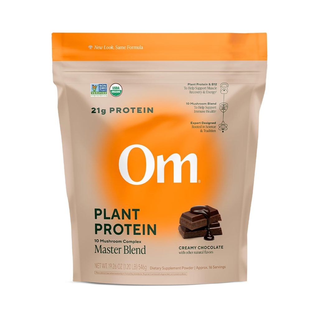 OM MUSHROOM SUPERFOOD Master לחלבון טבעוני - חלבון צמחי אורגני עם 10 Mushrooms, Ashwagandha, BCAAs & B12 - אנרגיה, התאוששות ותמיכה - 1.2 lb (16 משרתים)