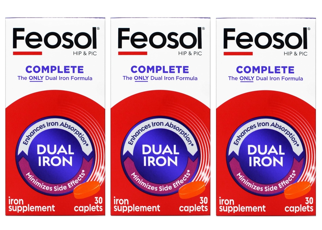Feosol Bifera HIP & PIC ברזל תוסף, שלם - 30 קפסולות, Pack של 3