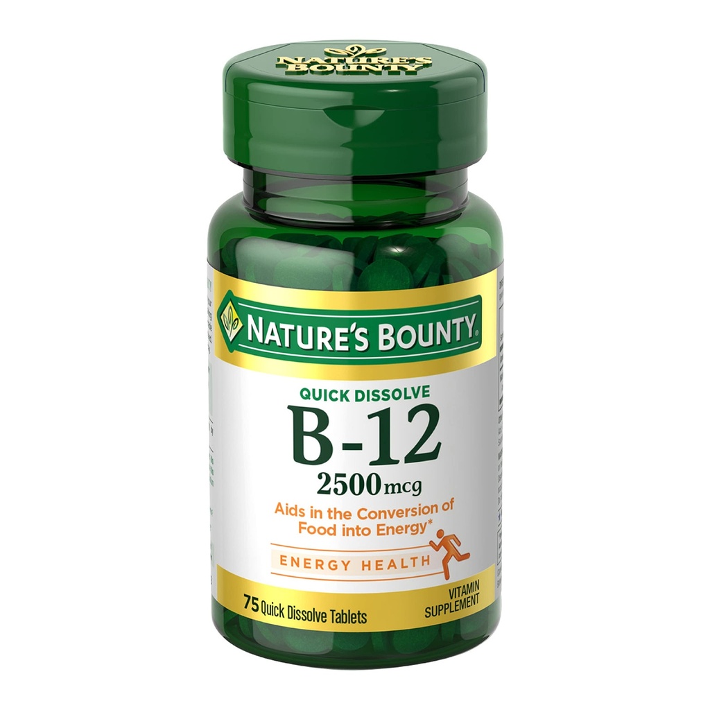 ויטמין B12 2500 mcg, אנרגיה סלולרית תמיכה, עבור אנרגיה Metabolism, Heart & Nervous System Health, 75 טבליות Quick Dissolve
