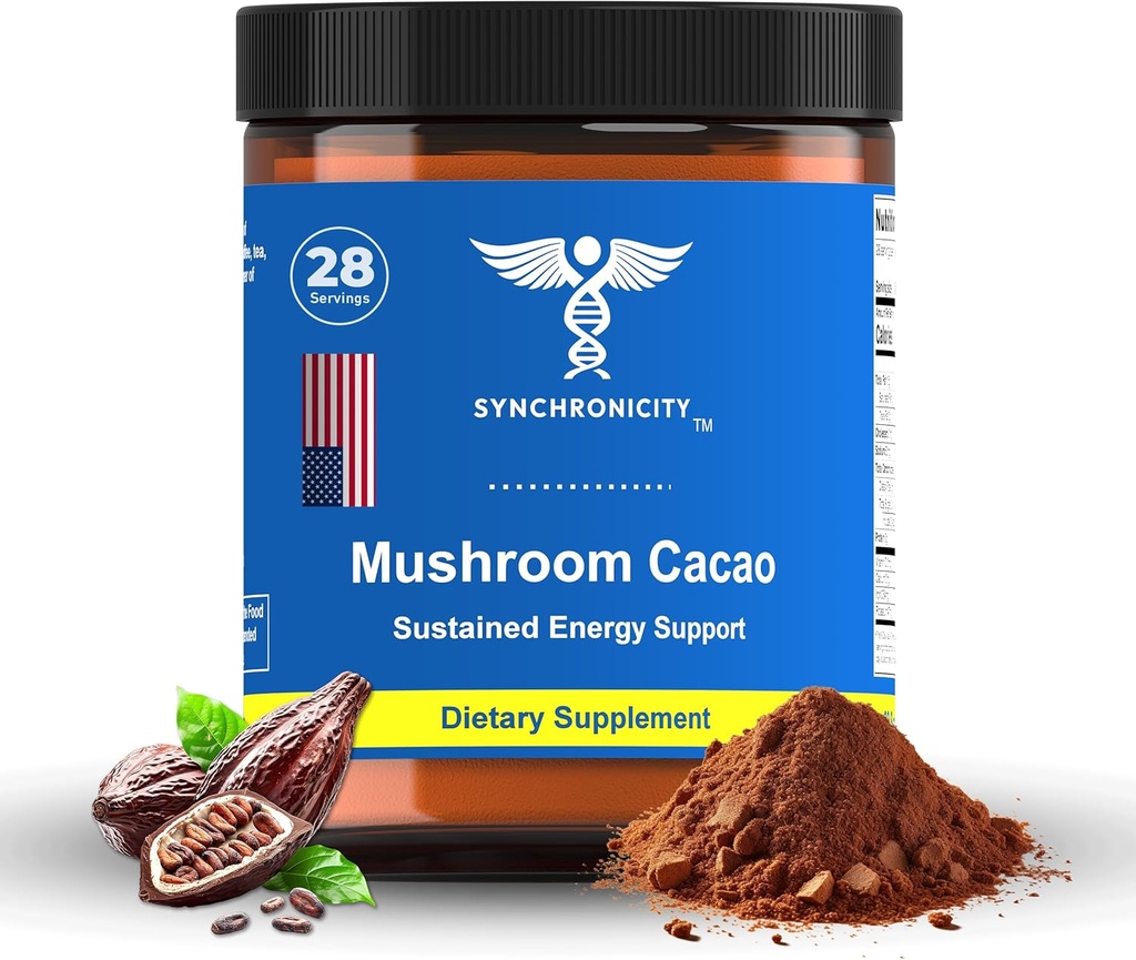 Mushroom Cacao Fitogen אנרגיה & Focus אבקת משקאות תוספת. 8:1 Lions Mane, Cordyceps & 3 Cocoa / Cacao לחלץ את בלנדר ייל DRS. All Natural Coffee Alt Nootropic & Foods