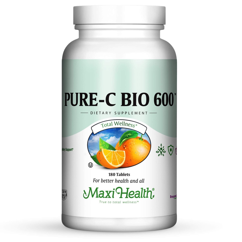 Vitamin C Complex 600 mg Supplement – Recommended Daily Dose Vitamin C Tablets with Lemon Bioflavonoids, Calcium & Phosphorus – Immune Health Support – Pure-C Bio 600 Non-GMO, VIT C Vegan 180 Tablets