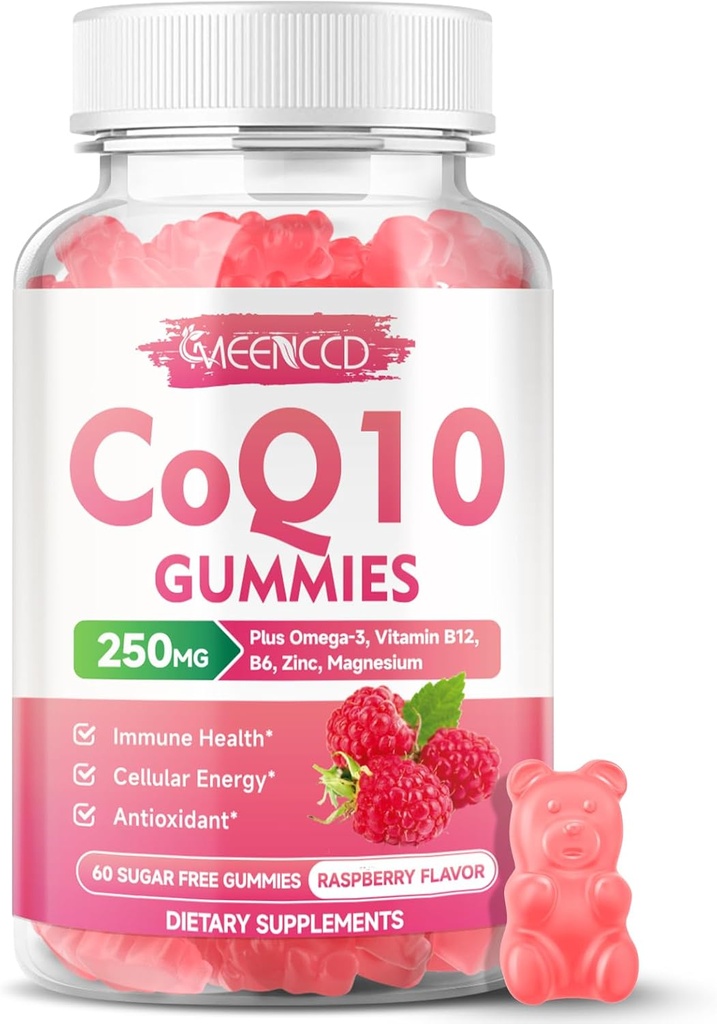 סוכר חינם CoQ10 Gummies 250 מ"ג, Coenzyme Q10 תוספי מזון פלוס אומגה 3, ויטמין B6 & Zinc, גבוה Absorption CoQ10 תוספת עבור אנרגיה סלולרית ותמיכה אנטי-חמצן, Raspberry Flavor, טבעוני 60Ctsssstssssss.