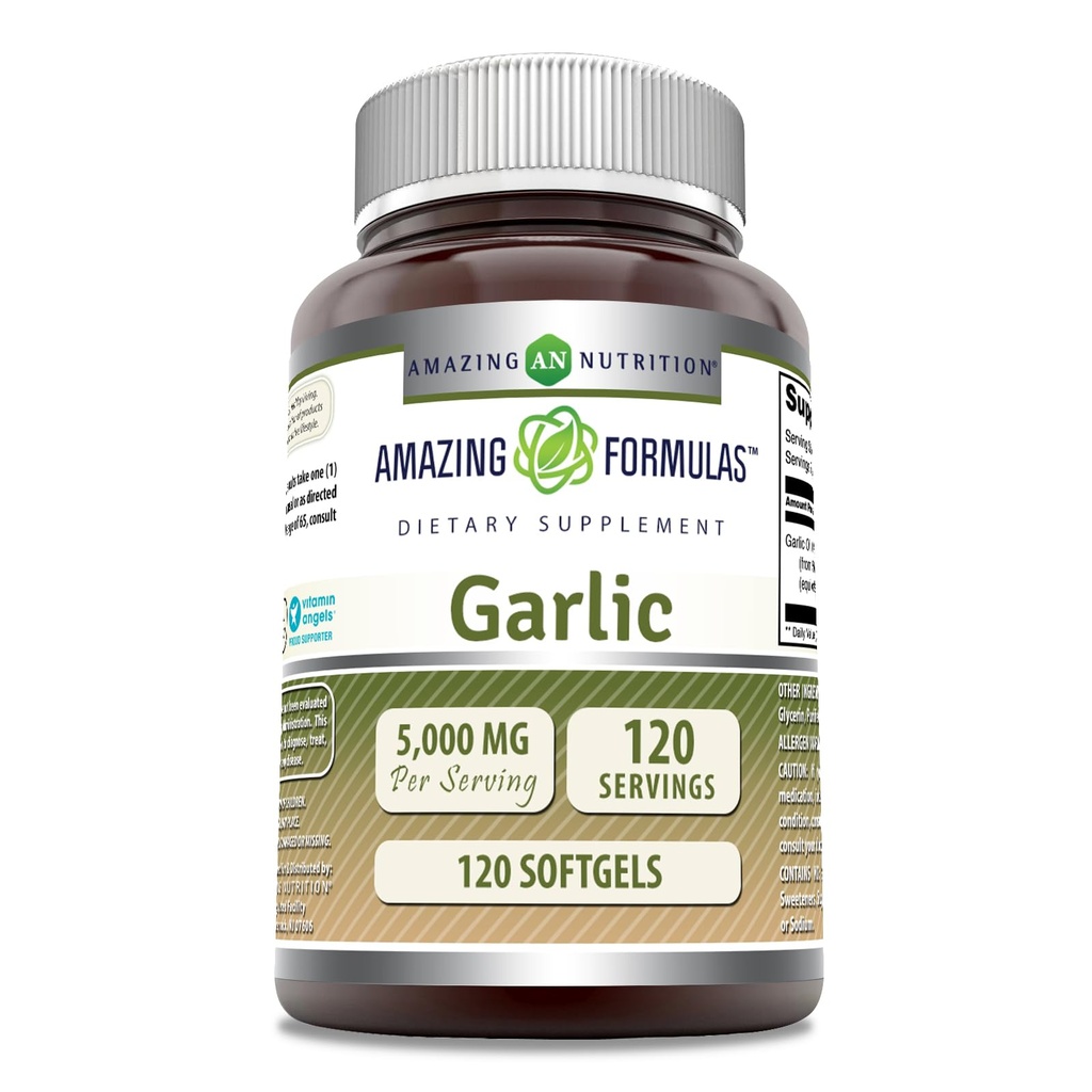 פורמולה מדהימה Garlic תוסף | 50 Mg Concentrate (100:1) | 5000 Mg Equivalent | 120 Softgels | Non-GMO | Gluten-Free | Made in USA