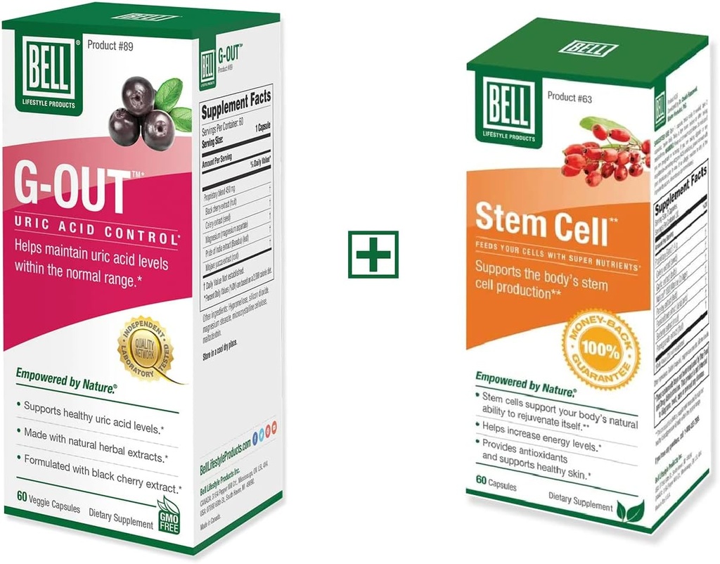 Bell Bundle - Stem Cell Supplements & G-Out Uric Acid Cleanse - 25 Years Around The World, Sold Directly by The Manufacturer