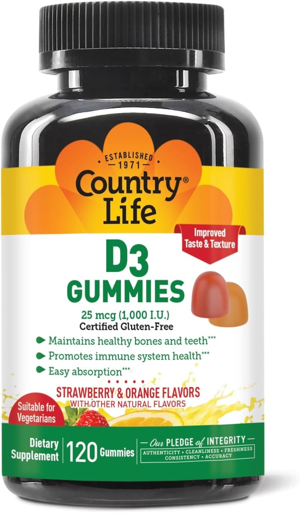 המדינה Life Strawberry & Orange D3 Gummies, 120 CT