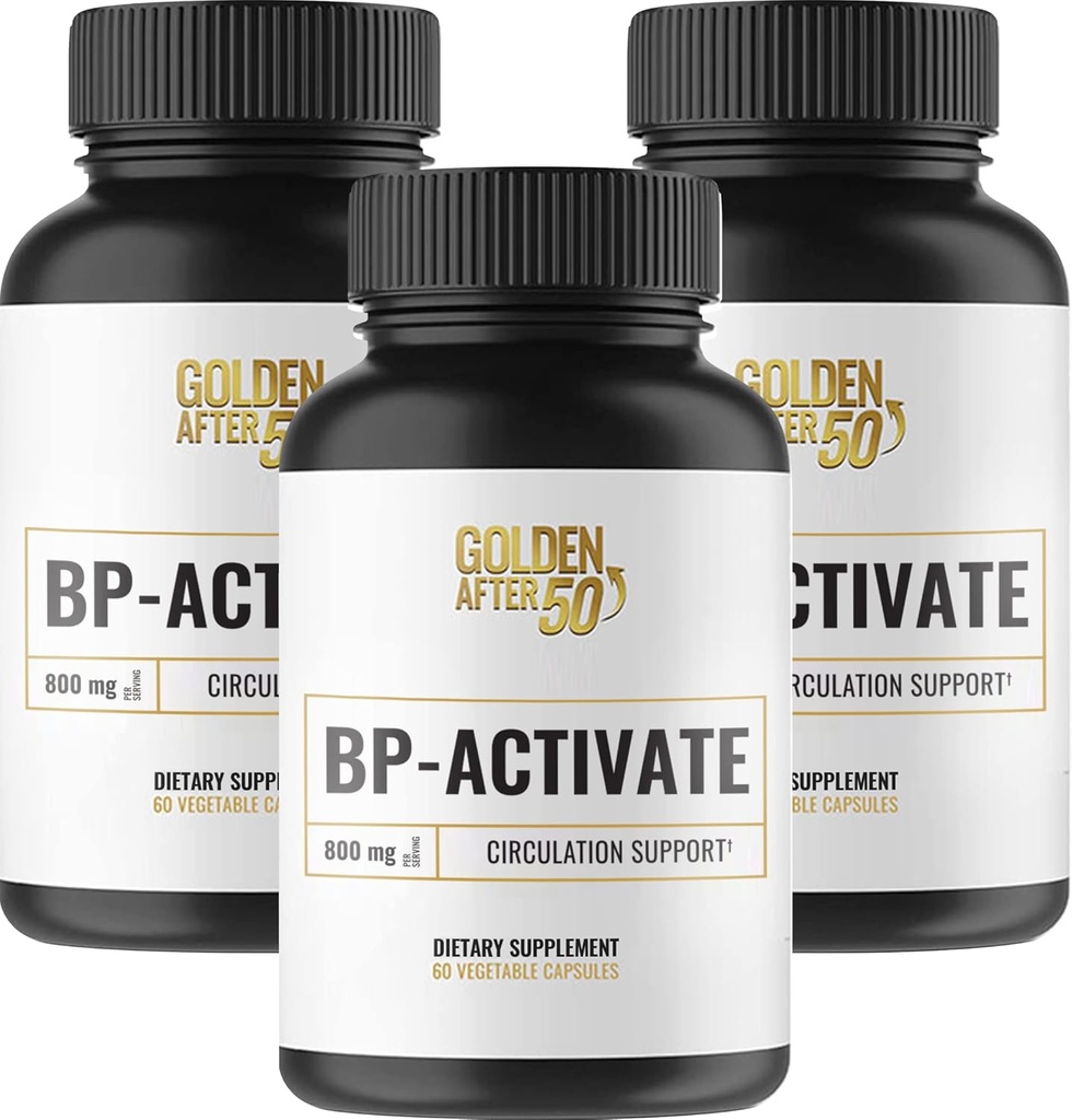 זהב לאחר 50 BP-Activate - תוסף Nitric Oxide עם חומצות אמינו חיוניות - Blood Circulation and Heart Health Support Supplement - 3 בקבוקים - 800mg L Arginine, AAKG, L Citrulline
