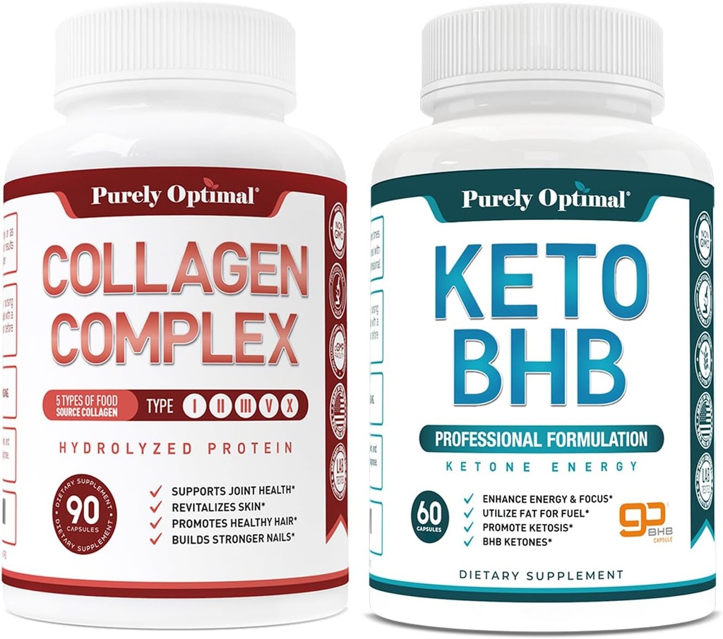 Purely Optimal Premium Keto Diet Pills Utilize שומן לאנרגיה עם Ketosis + Premium Multi Collagen Peptides כמוסות (Types I, II, III, V, X)
