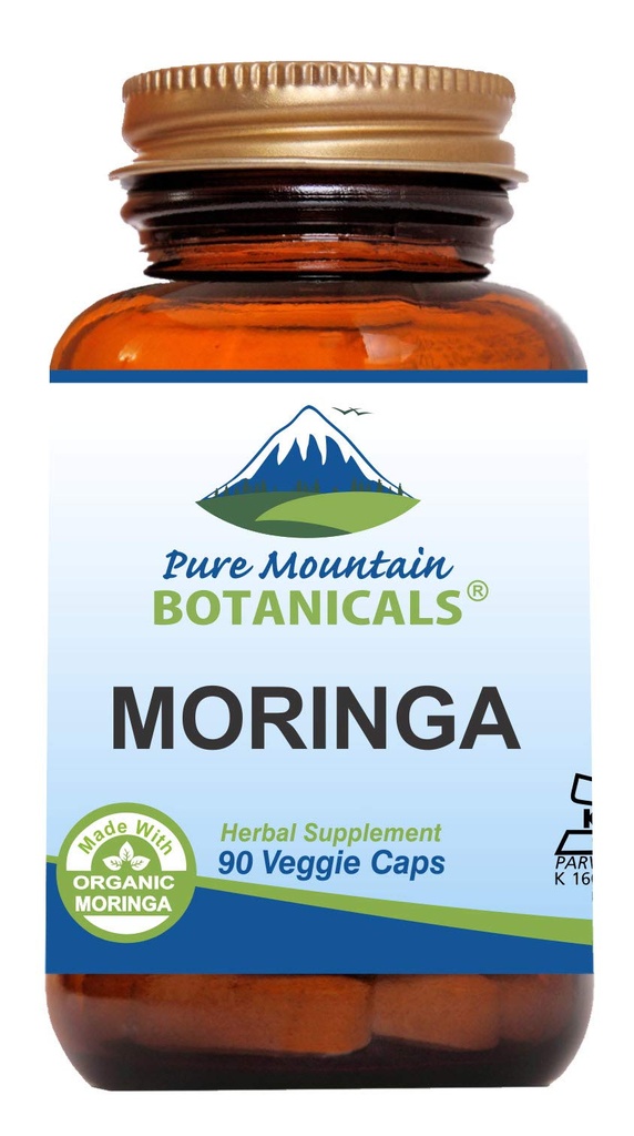 Pure Mountain הבוטנים Moringa Leaf קפסולות - פורמולה טבעונית כשרה עם 1000 מ"ג אורגני Moringa - Green Moringa Oleifera Superfood תוסף