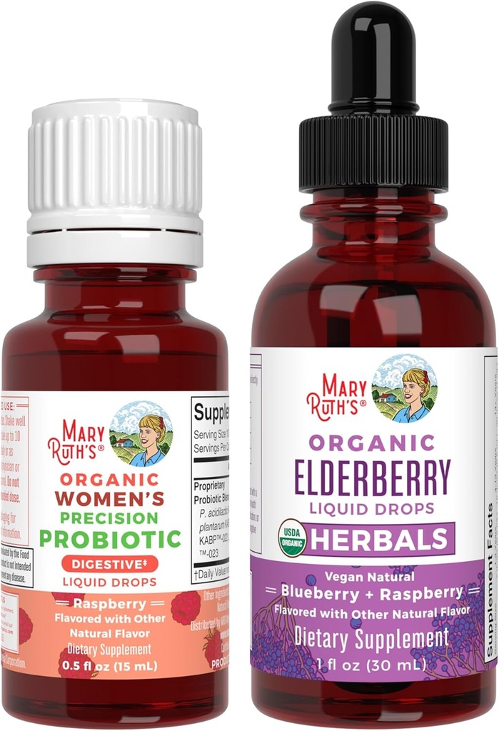 MaryRuth Organics Precision Probiotic for Women (Raspberry) & Elderberry טיפות (Blueberry)
