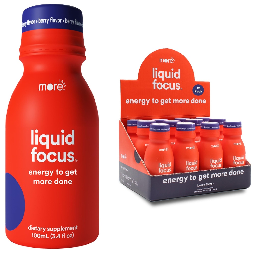 More Labs Liquid Focus, nootropic Smart drink with Powerful Antioxidants & Fitogenic Herbs for Energy and Concentration, 150 מ"ג קפאין (Pack of 12)