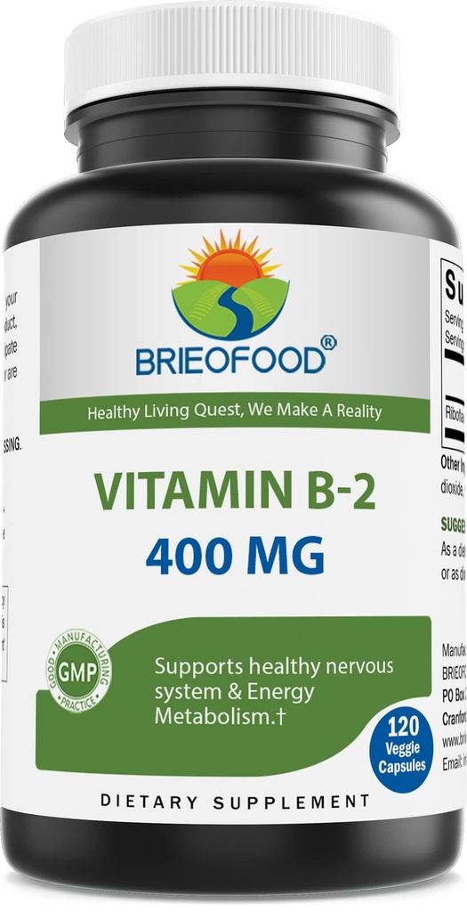 Breofood ויטמין B2 (Riboflavin) 400 מ"ג, 120 קפסולות Veggie - Gluten Free, non-GMO