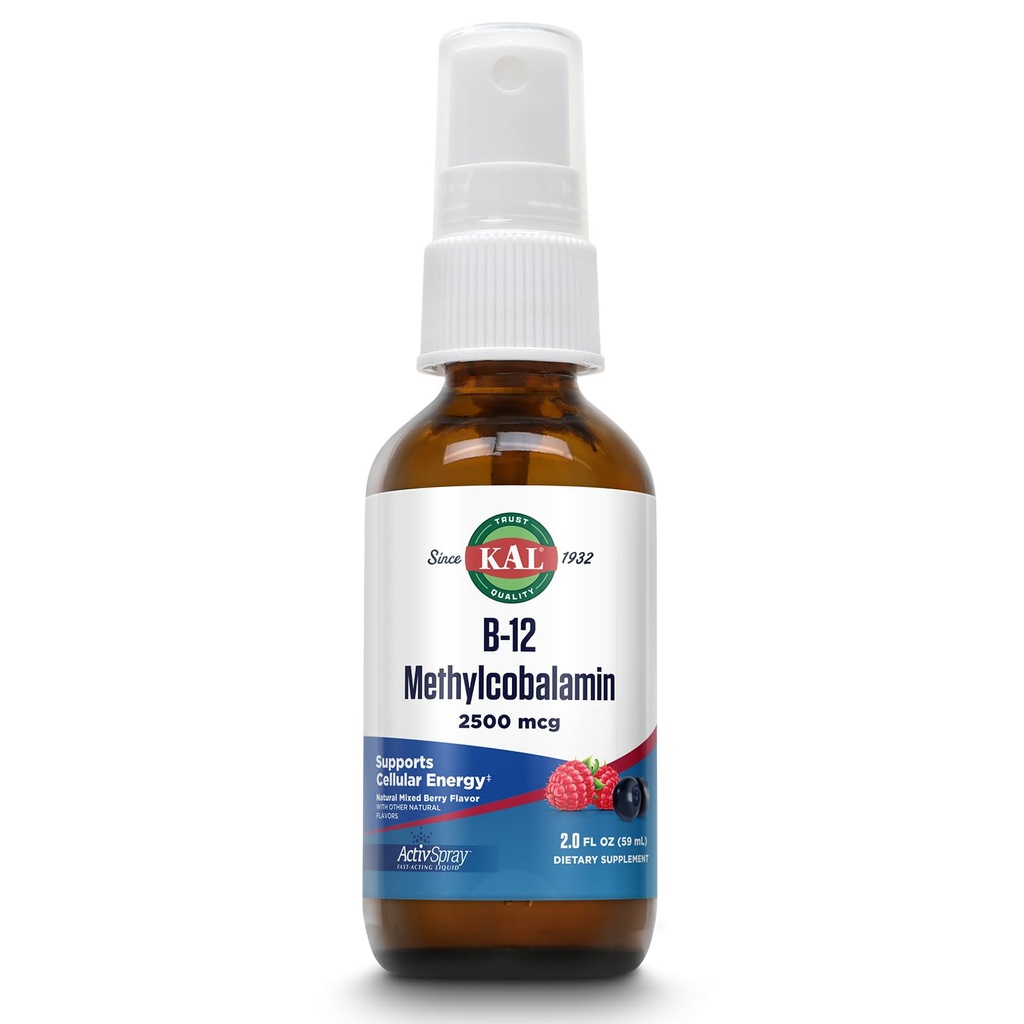KAL ויטמין B12 Methyylobalamin ActivSpray 2500mcg, אנרגיה בריאה, Metabolism, Nerve & Red Blood Cell Support, * Fast-Acting נוזל B12, מקסימום Absorption, Natural Bre Flavor, 80 משרתים, 2 oz oz oz oz oz oz oz oz oz oz oz oz oz oz oz oz oz oz oz oz oz ו- Red Blood Cell תמיכה, oz.
