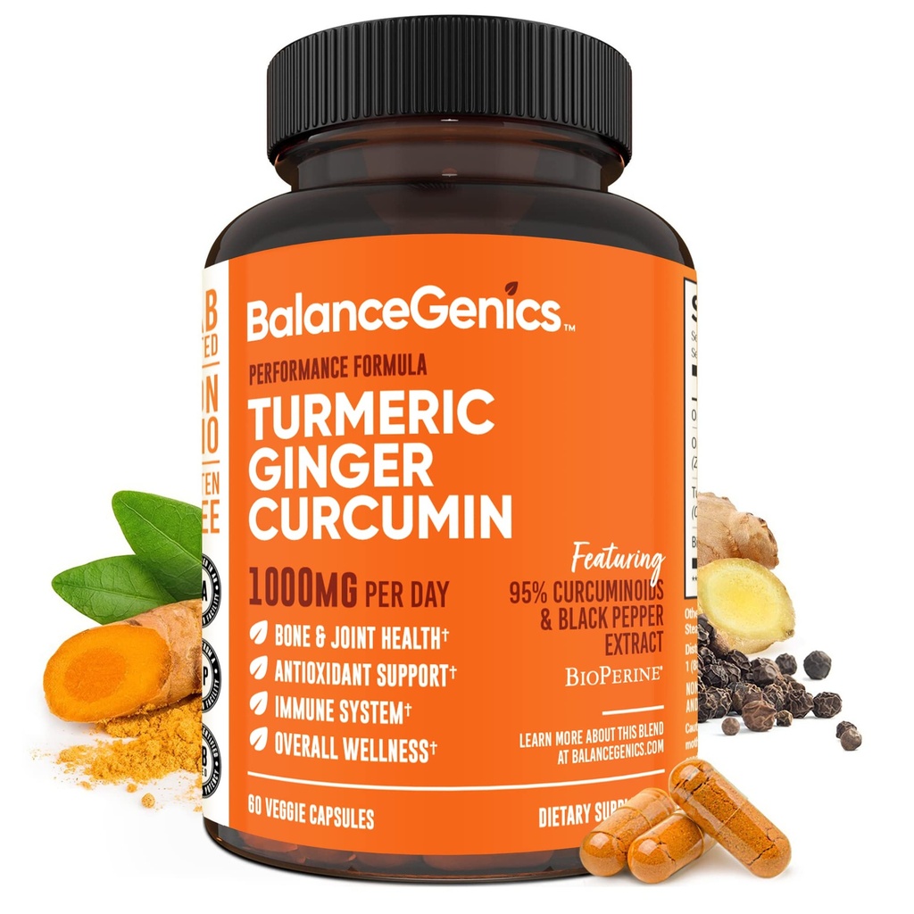 תוסף Turmeric Curcumin עם Black Pepper & ג'ינג'ר Root 1000mg | אופטימיזציה של פורמולה 95% Curcuminoids Curcuma | Joint Health & Inflammation Support