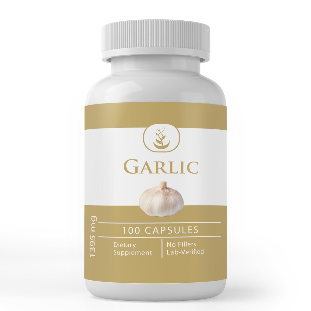 תרכובות מקוריות טהורות Garlic קפסולות, (100 קפסולות) תמיד טהורות, ללא תוספות או מילויים, מעבדה מאומתת