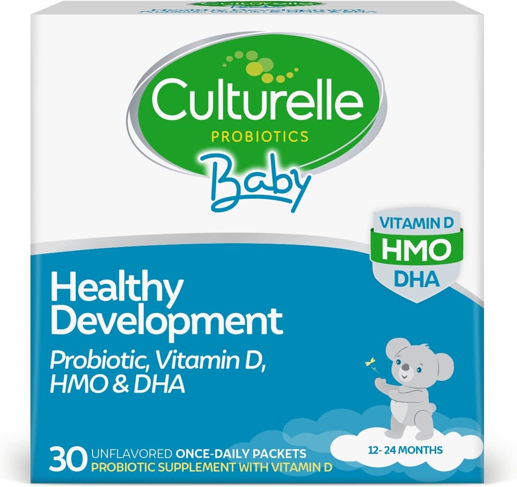 Culturelle Baby Healthy Development Probiotic, ויטמין D,HMO & DHA Packets, מסייע לקדם מערכת החיסון בריאה ומערכת שאינה רגישה * בתינוקות וילדים בימי 1+,Gluten Free & Non-GMO, 30 Count (Pack of 1)