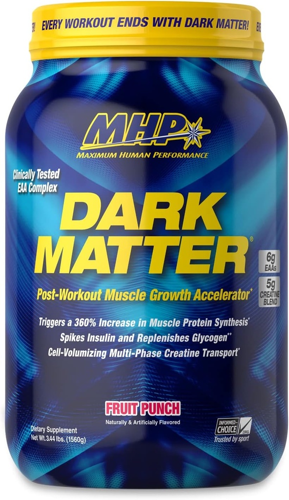 MHP Dark Matter Post Workout, Recovery Accelerator, w/Multi Phase Creatine, Waxy Maize Carbohydrate, 6g EAAs, פירות Punch, 20 משרתים, 55 Oz