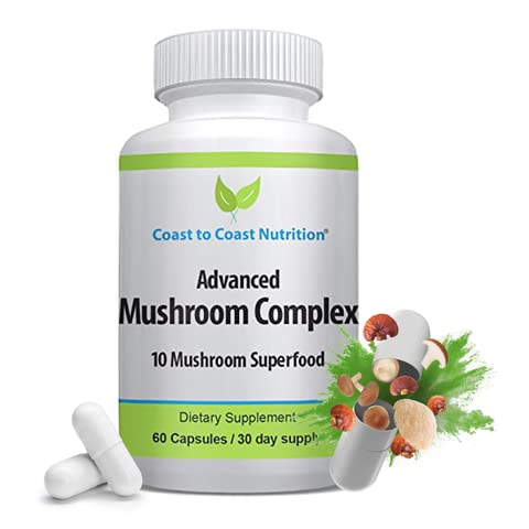 מתחם Mushroom מתקדם - Lion's Mane, Reishi, Cordyceps, Chaga, טורקיה Tail, Maitake 10X Mushroom Band Superfood - Immune Support & Nootropic Brain Supplements for Immunity & Energy - 60 כמוסות