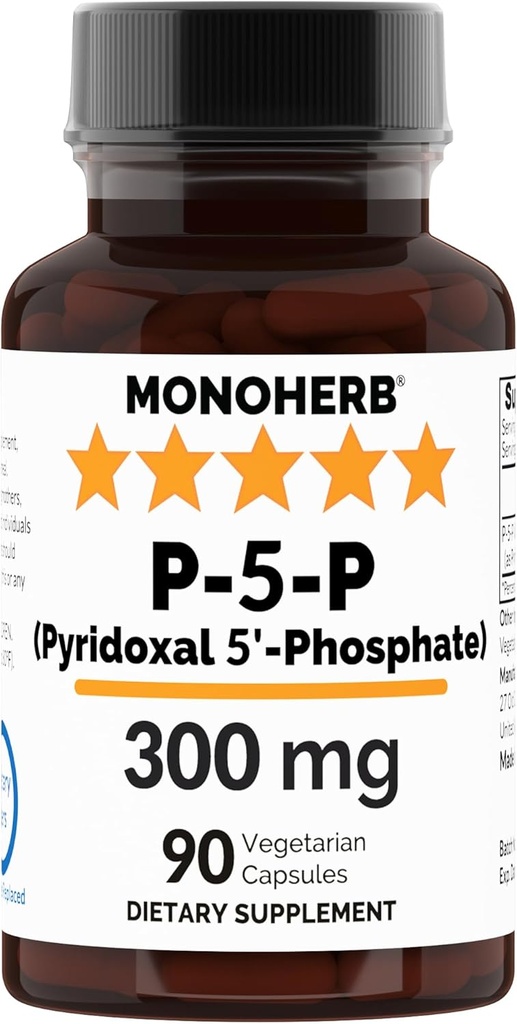 MONOHERB Pyridoxal 5-Phosphate 300 מ"ג - 90 קפסולות צמחוניות - P5P ויטמין B6 - Highly Bioavailable