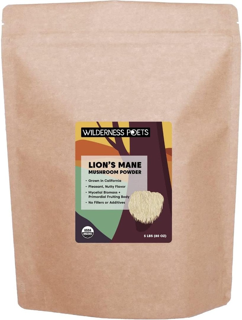 Wilderness Poets Organic Lion's Mane Mushroom - California Grown (80 Ounce - 5 פאונד)