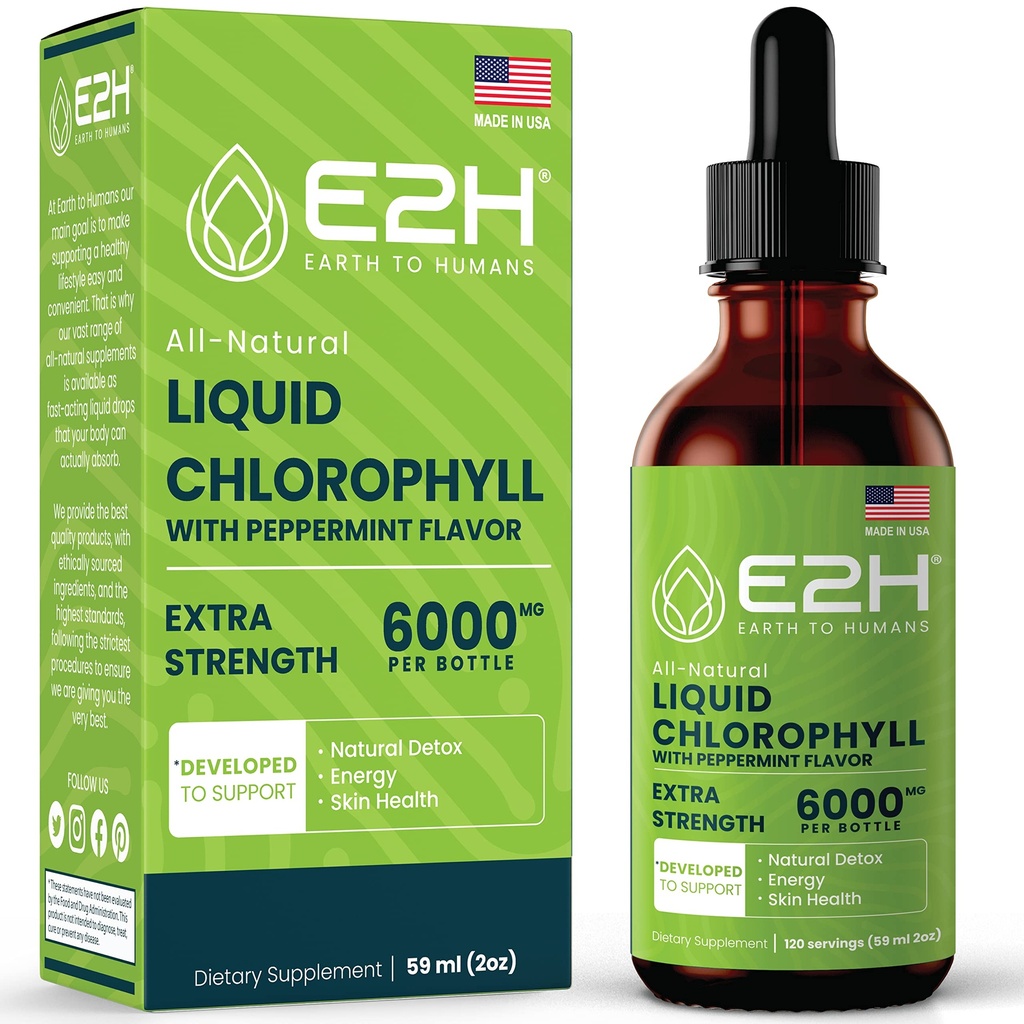 E2H Chlorophyll נוזל טיפות - אנרגיה טבעית Booster, Immune System Support and Internal Deodorant - Pepper - 2 Fl Oz