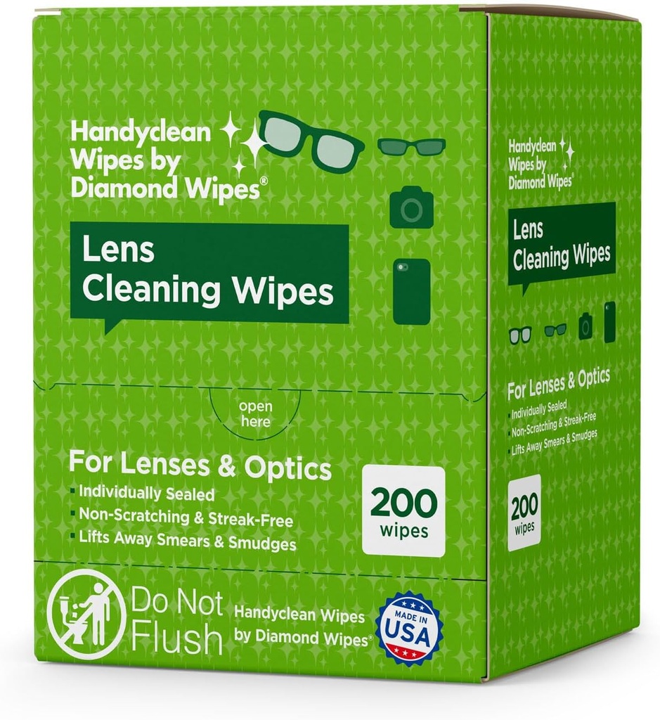 HandyClean Pre-Moistated Lens ניקוי Wipes, Eyeglass Wipes, Screen Wipes, 200 ct של 6 x 5 אינץ ' ארוז באופן אישי לנס ניקוי יותר Wipes
