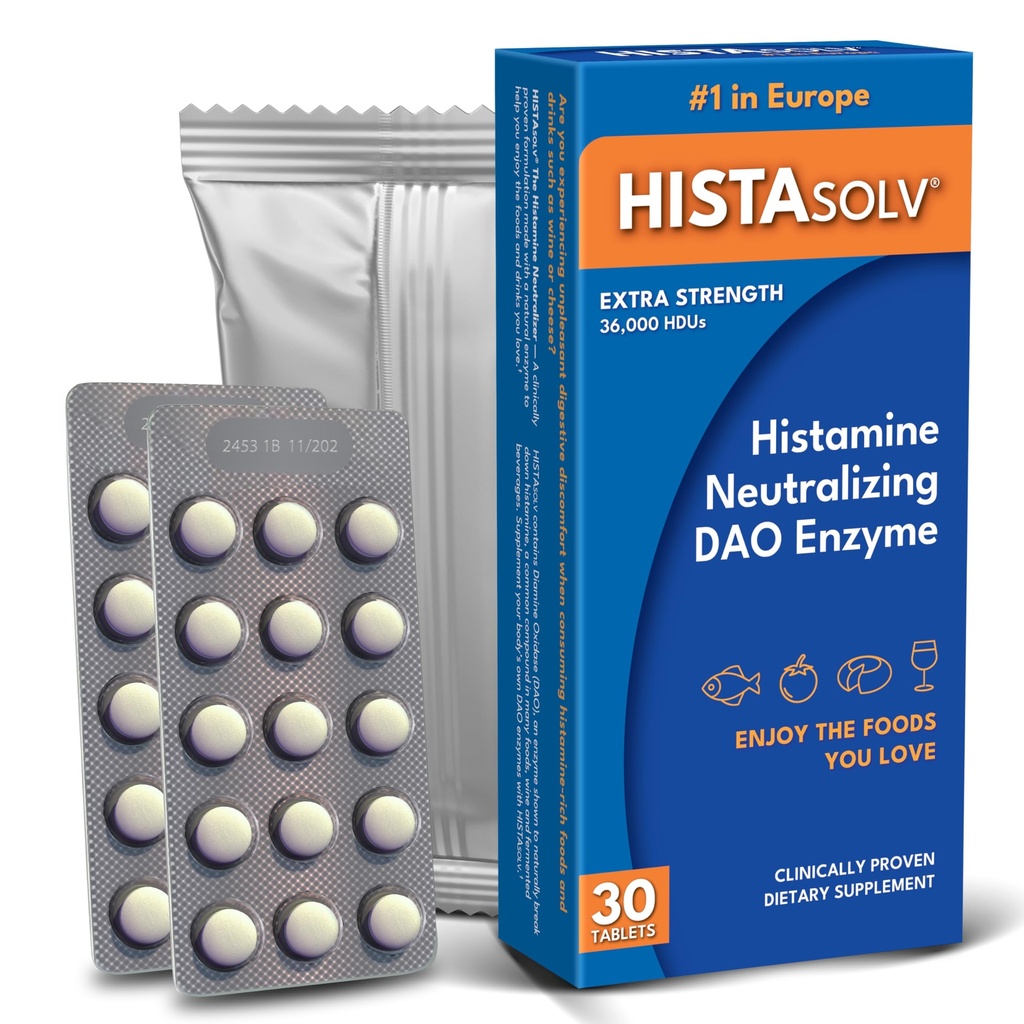 HISTAsolv תוספת כוח DAO Enzyme תוספת תוספי מזון Histamine - Eases Digestive Discomfort - פטנט טק - Made באוסטריה - 30 Pack