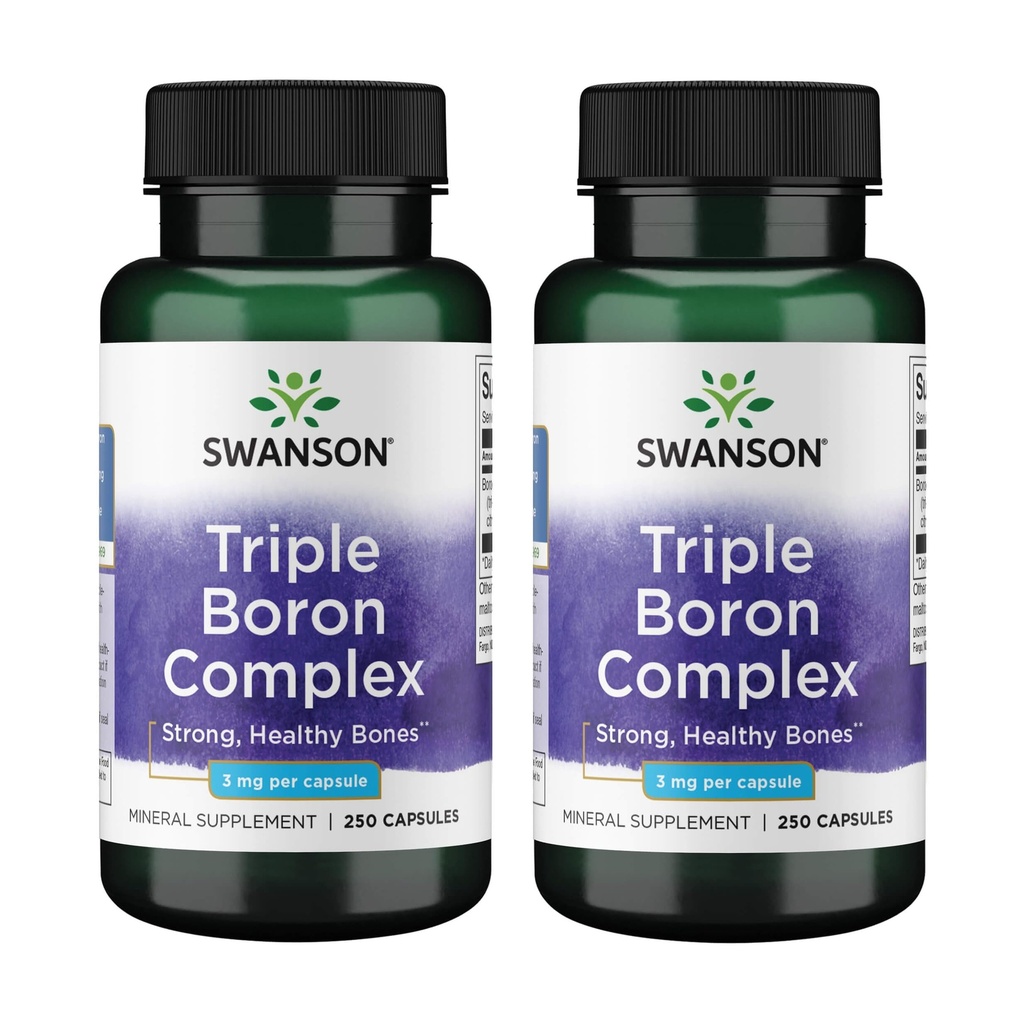 Swanson Triple Boron Complex - Natural Bone Health & Joint Support - מינרלים תוספת כולל Citrate, Aspartate & Glycinate - 250 קפסולות) 2 Pack