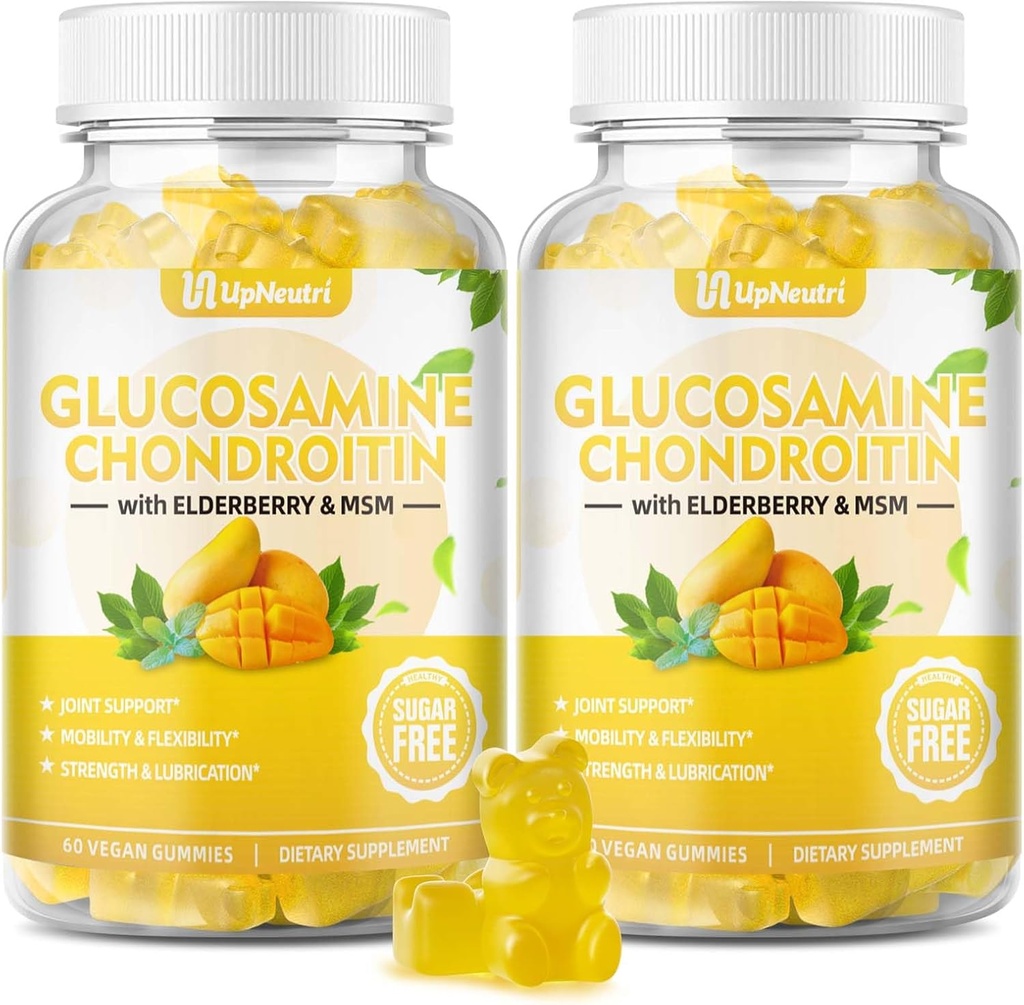 סוכר חינם Glucosamine Chondroitin חניכיים, תוספת כוח 1500mgcosamine עם Chondroitin MSM & Elderberry & Turmeric, תמיכה משותפת לגברים ונשים להעביר בריאות משותפת חינם