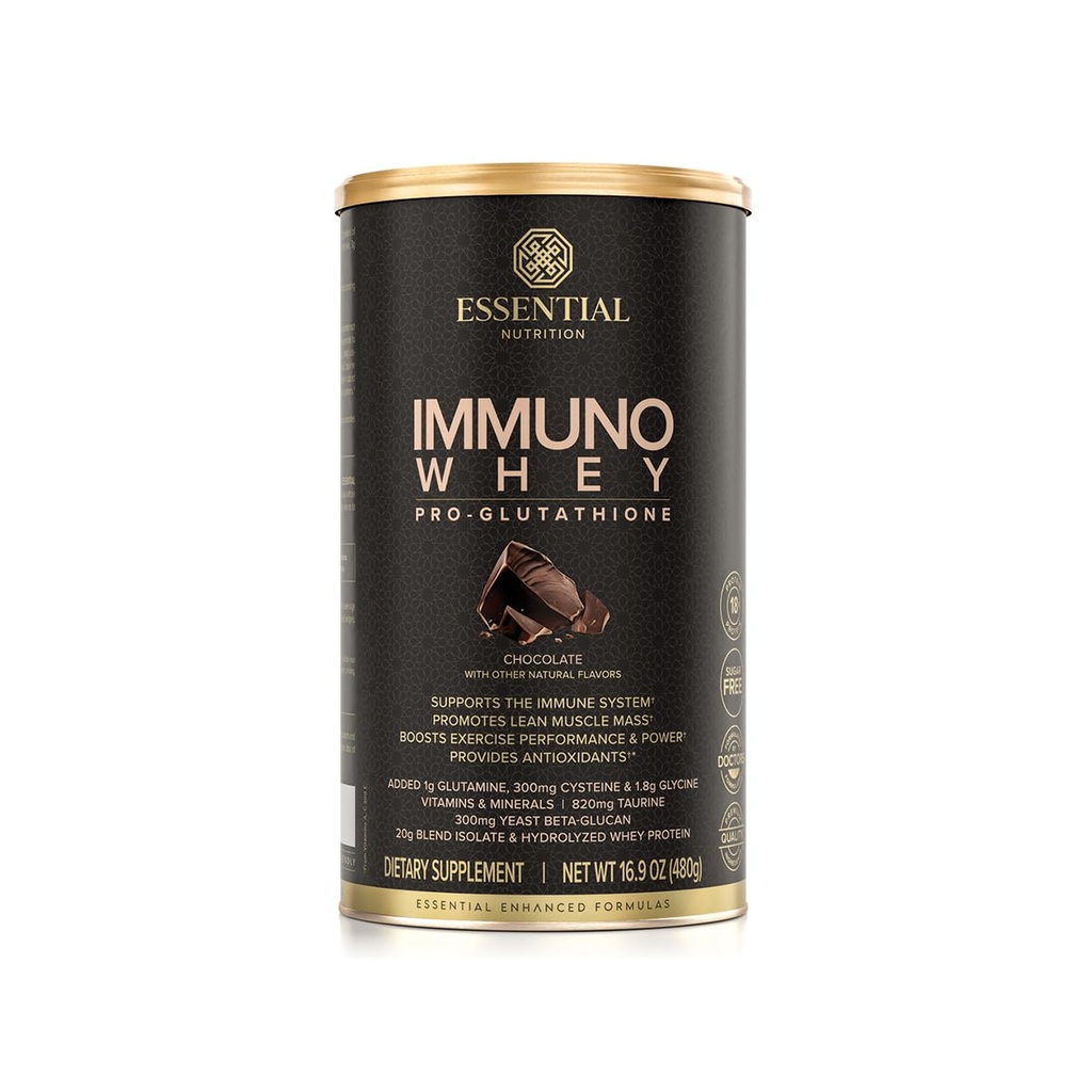תזונה חיונית Immuno Whey - Isolate & hydrolyzed אבקת חלבון Whey עם תוספת Amino Acids כדי לתמוך ייצור Glutathione - Beta Glucan - שוקולד - 16.9 oz (15 משרתים)