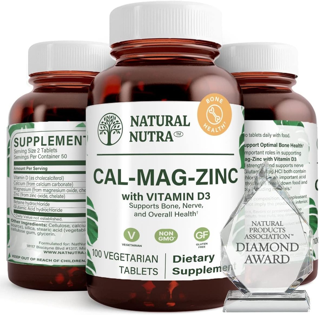 טבעי Nutra Calcium Magnesium Zinc תוספת עם ויטמין D3 עבור כוח העצם, עוזר לשפר את כוח השרירים, בריאות Gluten חינם, סוכר חינם, חיוני מינרלים מורכב 100 ספירה (Pack של 3)