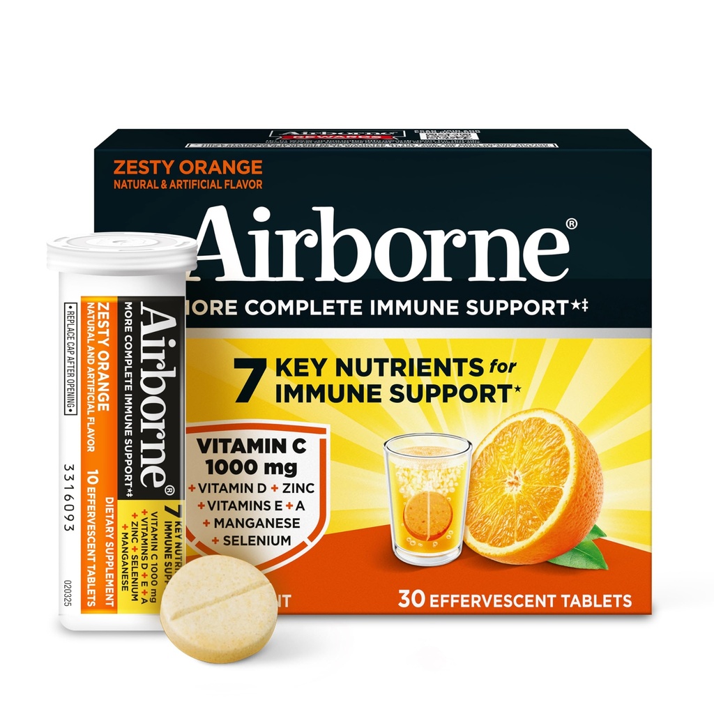 1000 מ"ג ויטמין C + Zinc Sugar חינם Multivitamin Immune Support Effervescent Fizzy Drink Tablets, Zesty Orange Flavor עם Powerful Antioxidants ויטמין A C & E, 30 טבליות