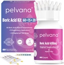 Pelvana Boric Acid Suppositories for Women 60 + 15 Applicators + 20 pH Test Strips = 95 Piece Kit for Vaginal Odor - Third-Party Lab Tested & Made בארצות הברית