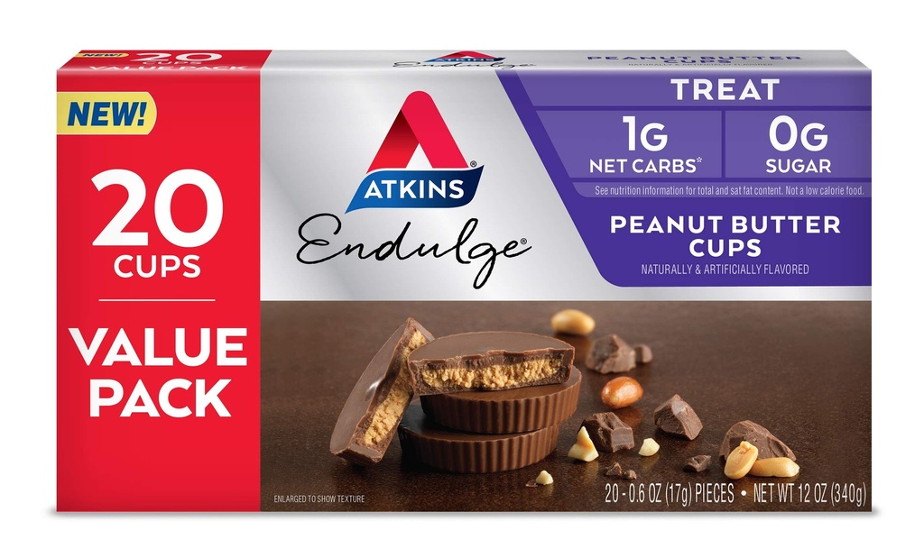 Atkins Endulge Peanut Butter Cups, הקינוח האהוב, Low Carb, 0g Sugar, 20 Count Count