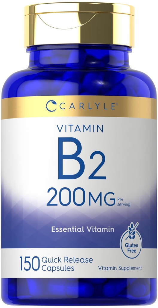 Carlyle ויטמין B-2 | Riboflavin | 200 מ"ג | 150 Count | Vegetarian, non-GMO & Gluten Free Essential Supplement