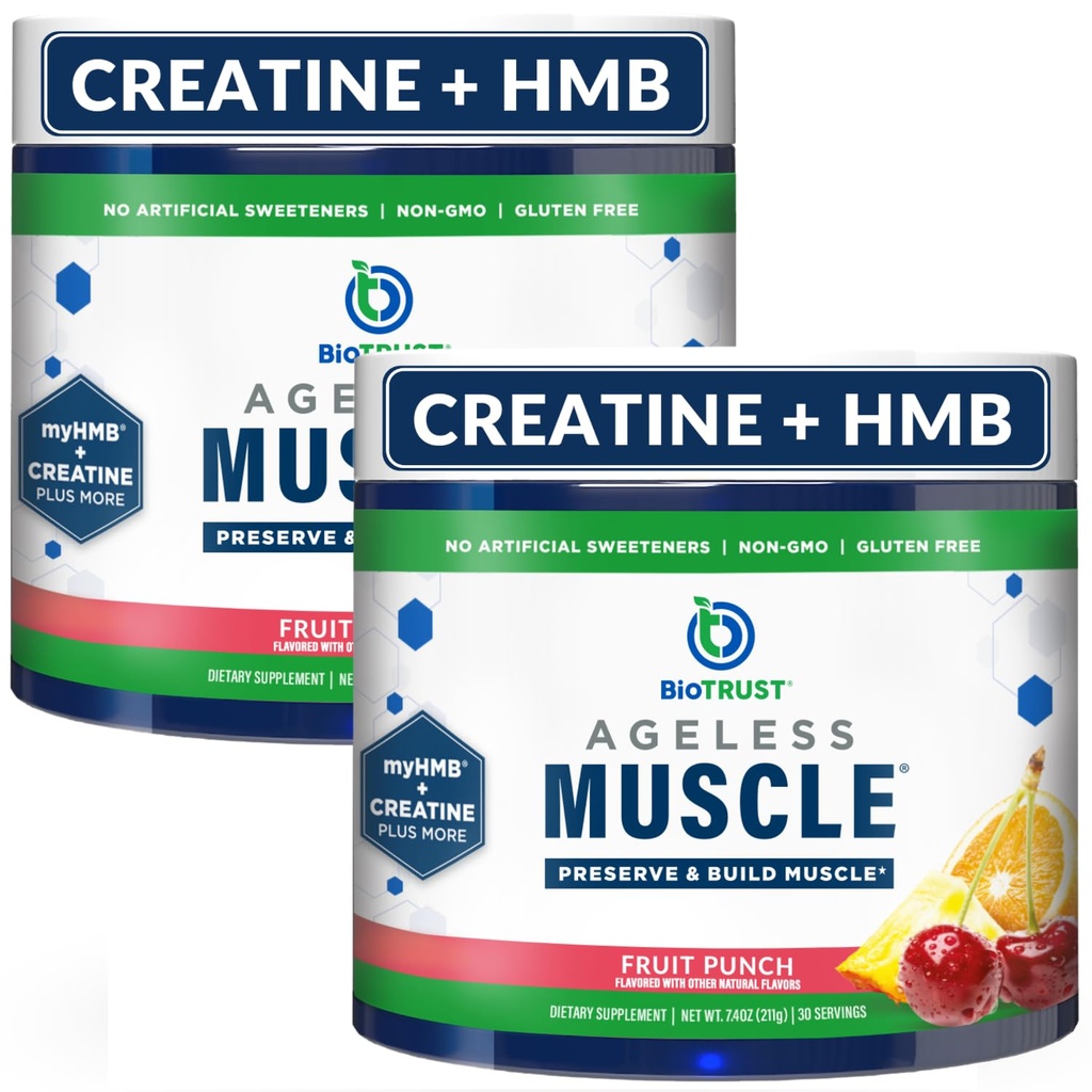 BioTrust Ageless שריר בונה - אבקת Creatine HMB עם ויטמין D3 & Betaine - Build & Preserve Declining השריר Mass & Power - פירות פונץ, 60 משרתים