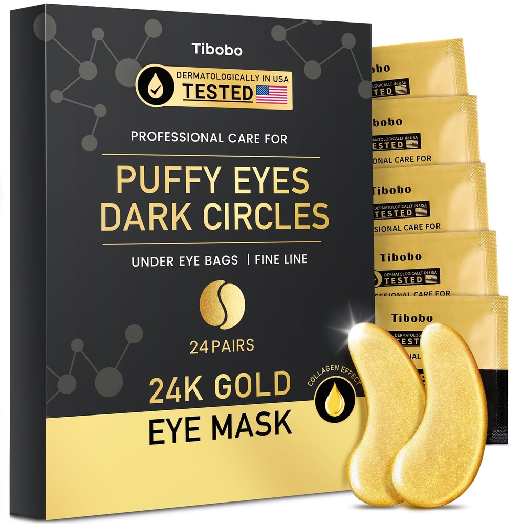 תחת עין פטס (24 Pairs) - 24K Gold Eye Masks נעשר עם אבונדנט קולגן | Diminish Dark Circles and Puffiness | Anti-Aging, Smooth Fine Line, Nourish Skin - Gifts for Women Skin Care