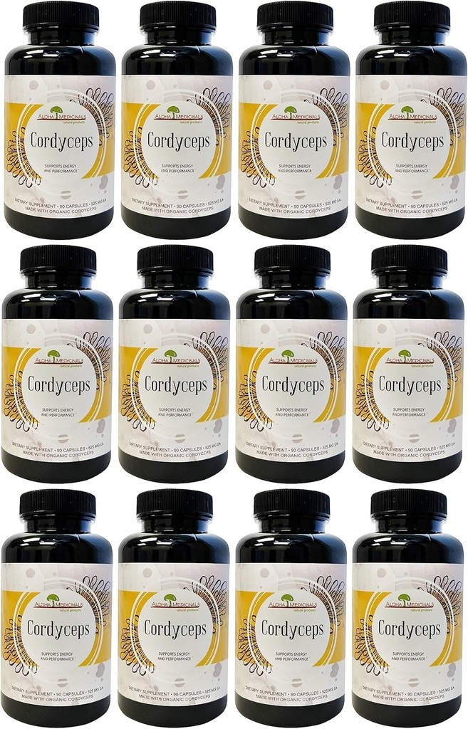 Aloha מדיצ'לס Pure Cordyceps, תוסף מוסמך אורגני Mushroom, תומך חסינות ואנרגיה, Pack של 12, 90 קפסולות כל אחת