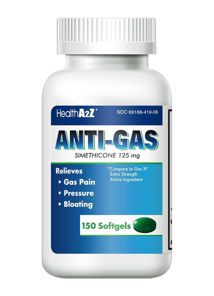 HealthA2Z® Gas Relief Simethicone | 125 מ"ג | Relieves from Stomach Discomfort and Gas
